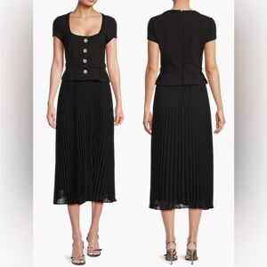Likely Christine Black Pleated Midi Dress - Women's Elegant Evening Dress